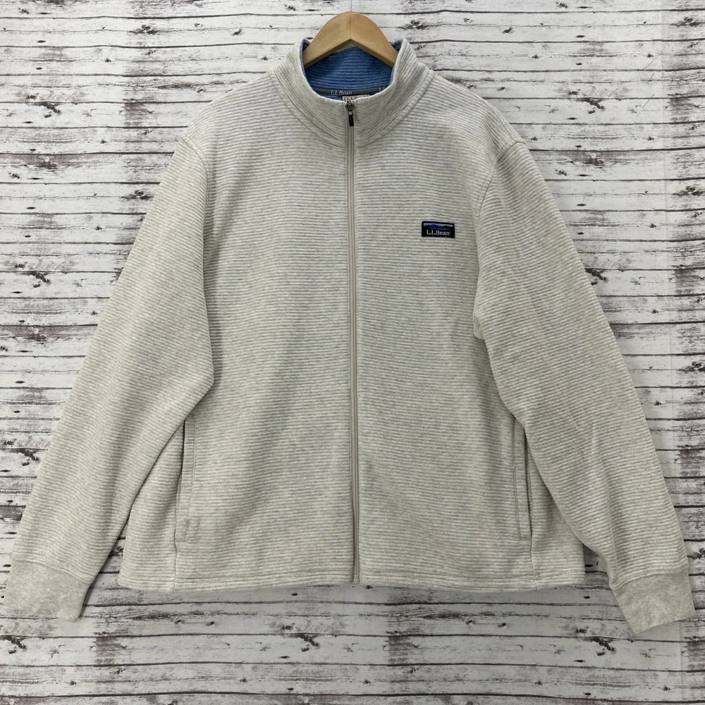 L.L. Bean Lakewashed Jacket Mens XL Double Knit Full Zip Ribbed Cream 525911